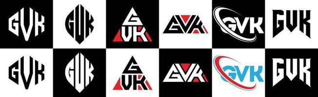 gvk brev logotyp design i sex stil. gvk polygon, cirkel, triangel, sexhörning, platt och enkel stil med svart och vit Färg variation brev logotyp uppsättning i ett rittavla. gvk minimalistisk och klassisk logotyp vektor