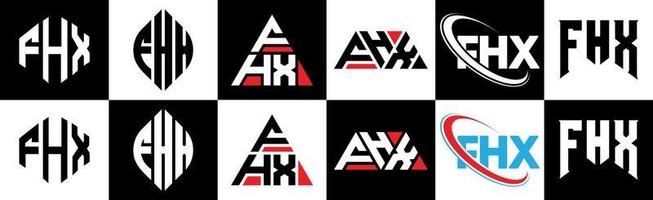 fhx-Buchstaben-Logo-Design in sechs Stilen. fhx Polygon, Kreis, Dreieck, Sechseck, flacher und einfacher Stil mit schwarz-weißem Buchstabenlogo in einer Zeichenfläche. fhx minimalistisches und klassisches Logo vektor