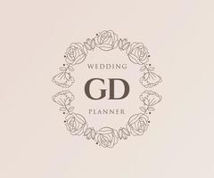 gd initialen brief hochzeitsmonogramm logos sammlung, handgezeichnete moderne minimalistische und florale vorlagen für einladungskarten, save the date, elegante identität für restaurant, boutique, café im vektor