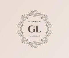 gl initialen brief hochzeit monogramm logos sammlung, handgezeichnete moderne minimalistische und florale vorlagen für einladungskarten, save the date, elegante identität für restaurant, boutique, café im vektor