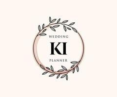 ki initialen brief hochzeit monogramm logos sammlung, handgezeichnete moderne minimalistische und florale vorlagen für einladungskarten, save the date, elegante identität für restaurant, boutique, café im vektor