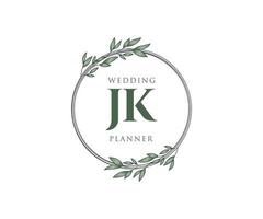 jk initialen brief hochzeitsmonogramm logos sammlung, handgezeichnete moderne minimalistische und florale vorlagen für einladungskarten, save the date, elegante identität für restaurant, boutique, café im vektor