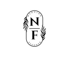 nf initialen brief hochzeitsmonogramm logos sammlung, handgezeichnete moderne minimalistische und florale vorlagen für einladungskarten, save the date, elegante identität für restaurant, boutique, café im vektor