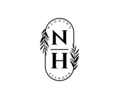 nh initialen brief hochzeitsmonogramm logos sammlung, handgezeichnete moderne minimalistische und florale vorlagen für einladungskarten, save the date, elegante identität für restaurant, boutique, café im vektor