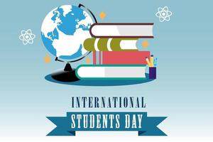internationella studenter dag design med böcker och världen vektor