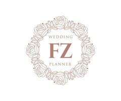 F Z initialer brev bröllop monogram logotyper samling, hand dragen modern minimalistisk och blommig mallar för inbjudan kort, spara de datum, elegant identitet för restaurang, boutique, Kafé i vektor