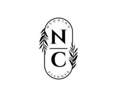 nc initialen brief hochzeitsmonogramm logos sammlung, handgezeichnete moderne minimalistische und florale vorlagen für einladungskarten, save the date, elegante identität für restaurant, boutique, café im vektor