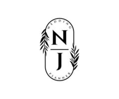 nj initialer brev bröllop monogram logotyper samling, hand dragen modern minimalistisk och blommig mallar för inbjudan kort, spara de datum, elegant identitet för restaurang, boutique, Kafé i vektor