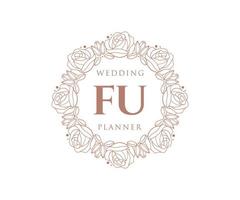 fu initialen brief hochzeitsmonogramm logos sammlung, handgezeichnete moderne minimalistische und florale vorlagen für einladungskarten, save the date, elegante identität für restaurant, boutique, café im vektor