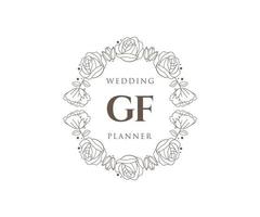 gf initialen brief hochzeitsmonogramm logos sammlung, handgezeichnete moderne minimalistische und florale vorlagen für einladungskarten, save the date, elegante identität für restaurant, boutique, café im vektor