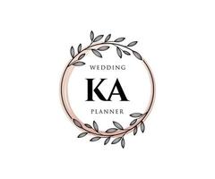 ka initialer brev bröllop monogram logotyper samling, hand dragen modern minimalistisk och blommig mallar för inbjudan kort, spara de datum, elegant identitet för restaurang, boutique, Kafé i vektor