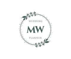 mw initialen brief hochzeitsmonogramm logos sammlung, handgezeichnete moderne minimalistische und florale vorlagen für einladungskarten, save the date, elegante identität für restaurant, boutique, café im vektor