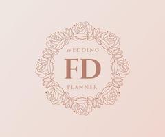 fd initialen brief hochzeitsmonogramm logos sammlung, handgezeichnete moderne minimalistische und florale vorlagen für einladungskarten, save the date, elegante identität für restaurant, boutique, café im vektor