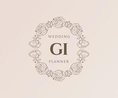 gi initialen brief hochzeitsmonogramm logos sammlung, handgezeichnete moderne minimalistische und florale vorlagen für einladungskarten, save the date, elegante identität für restaurant, boutique, café im vektor