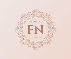 fn initialen brief hochzeitsmonogramm logos sammlung, handgezeichnete moderne minimalistische und florale vorlagen für einladungskarten, save the date, elegante identität für restaurant, boutique, café im vektor