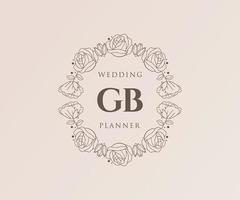 gb initialen brief hochzeitsmonogramm logos sammlung, handgezeichnete moderne minimalistische und florale vorlagen für einladungskarten, save the date, elegante identität für restaurant, boutique, café im vektor