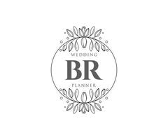 br initialen brief hochzeitsmonogramm logos sammlung, handgezeichnete moderne minimalistische und florale vorlagen für einladungskarten, save the date, elegante identität für restaurant, boutique, café im vektor