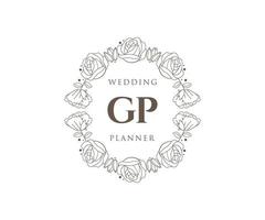 gp initialen brief hochzeitsmonogramm logos sammlung, handgezeichnete moderne minimalistische und florale vorlagen für einladungskarten, save the date, elegante identität für restaurant, boutique, café im vektor