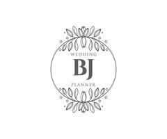 bj initialer brev bröllop monogram logotyper samling, hand dragen modern minimalistisk och blommig mallar för inbjudan kort, spara de datum, elegant identitet för restaurang, boutique, Kafé i vektor