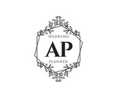 ap initialen brief hochzeitsmonogramm logos sammlung, handgezeichnete moderne minimalistische und florale vorlagen für einladungskarten, save the date, elegante identität für restaurant, boutique, café im vektor