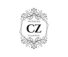 cz initialen brief hochzeitsmonogramm logos sammlung, handgezeichnete moderne minimalistische und florale vorlagen für einladungskarten, save the date, elegante identität für restaurant, boutique, café im vektor