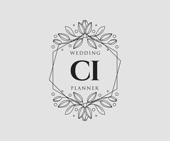 ci initials brief hochzeitsmonogramm logos sammlung, handgezeichnete moderne minimalistische und florale vorlagen für einladungskarten, save the date, elegante identität für restaurant, boutique, café im vektor