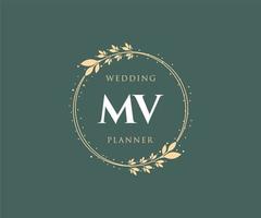 mv initialen brief hochzeitsmonogramm logos sammlung, handgezeichnete moderne minimalistische und florale vorlagen für einladungskarten, save the date, elegante identität für restaurant, boutique, café im vektor