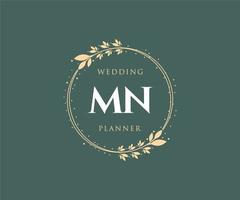 mn initialen brief hochzeitsmonogramm logos sammlung, handgezeichnete moderne minimalistische und florale vorlagen für einladungskarten, save the date, elegante identität für restaurant, boutique, café im vektor