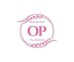 op initialen brief hochzeit monogramm logos sammlung, handgezeichnete moderne minimalistische und florale vorlagen für einladungskarten, save the date, elegante identität für restaurant, boutique, café im vektor