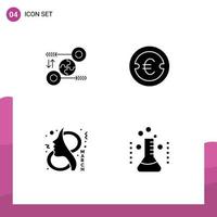 editierbare Vektorlinienpackung mit 4 einfachen soliden Glyphen von Puzzle Money Marketing Euro acht editierbare Vektordesign-Elemente vektor