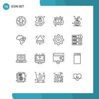 Stock Vector Icon Pack mit 16 Linienzeichen und Symbolen für Karte Save Shopping Planet Erde editierbare Vektordesign-Elemente