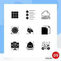 Stock Vector Icon Pack mit 9 Zeilen Zeichen und Symbolen für Effekte Uhr Tastatur Zeit Zahnrad editierbare Vektordesign-Elemente