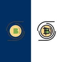 bitcoins bitcoin blockchain kryptowährung dezentralisierte symbole flach und linie gefüllt symbol set vektor blauen hintergrund