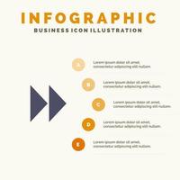 Steuern Sie den schnellen Vorlauf von Medienvideos mit festen Symbolen, Infografiken, 5 Schritte, Präsentationshintergrund vektor