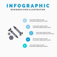 Schrauben Hochbau Werkzeug Arbeit solide Symbol Infografiken 5 Schritte Präsentationshintergrund vektor