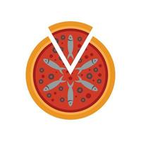 Fisch-Tomaten-Pizza-Symbol flacher isolierter Vektor
