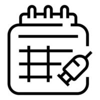 Kalender Spritze Ampulle Symbol Umrissvektor. Fläschchen-Impfstoff vektor