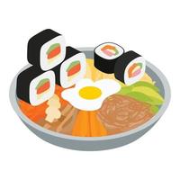 isometrischer vektor der koreanischen küchenikone. frisches Bibimbap und Kimbap-Symbol