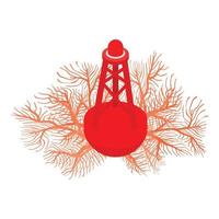 Meer Symbol Symbol isometrischer Vektor. Korallenriff und rote schwimmende Leuchtturm-Ikone vektor
