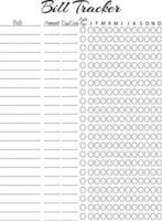 en gång i månaden planerare. faktura spårning mall. anteckningsbok sida, arrangör. vektor