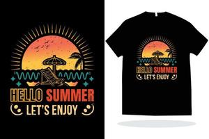 Hej sommar låter njut av t skjorta design. sommar semester retro årgång t skjorta vektor