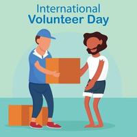 Illustrationsvektorgrafik eines Freiwilligen gibt benachteiligten Menschen Geschenke, perfekt für den internationalen Tag, den internationalen Freiwilligentag, Feiern, Grußkarten usw. vektor