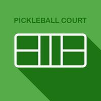 Pickleball Court lineares Umrisssymbol mit langem Schatten auf grünem Hintergrund. Vektor-Illustration. vektor