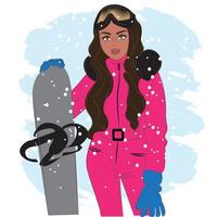 Modische Frau mit Skibrille in einem Skigebiet, Mode, Vektorillustration vektor