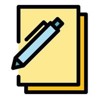 filer och penna ikon Färg översikt vektor