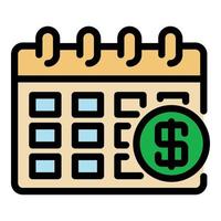 Kalender-Dollar-Symbol Farbumrissvektor vektor