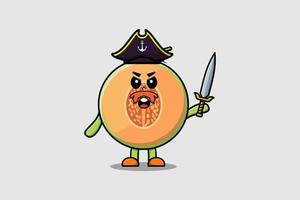 söt tecknad serie karaktär melon pirat innehav svärd vektor