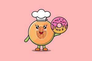 süße karikaturmelonenkochfigur donuts vektor