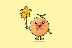 söt tecknad serie melon flytande med stjärna ballong vektor