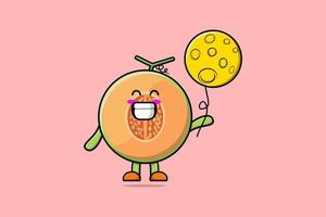 söt tecknad serie melon flytande med måne ballong vektor